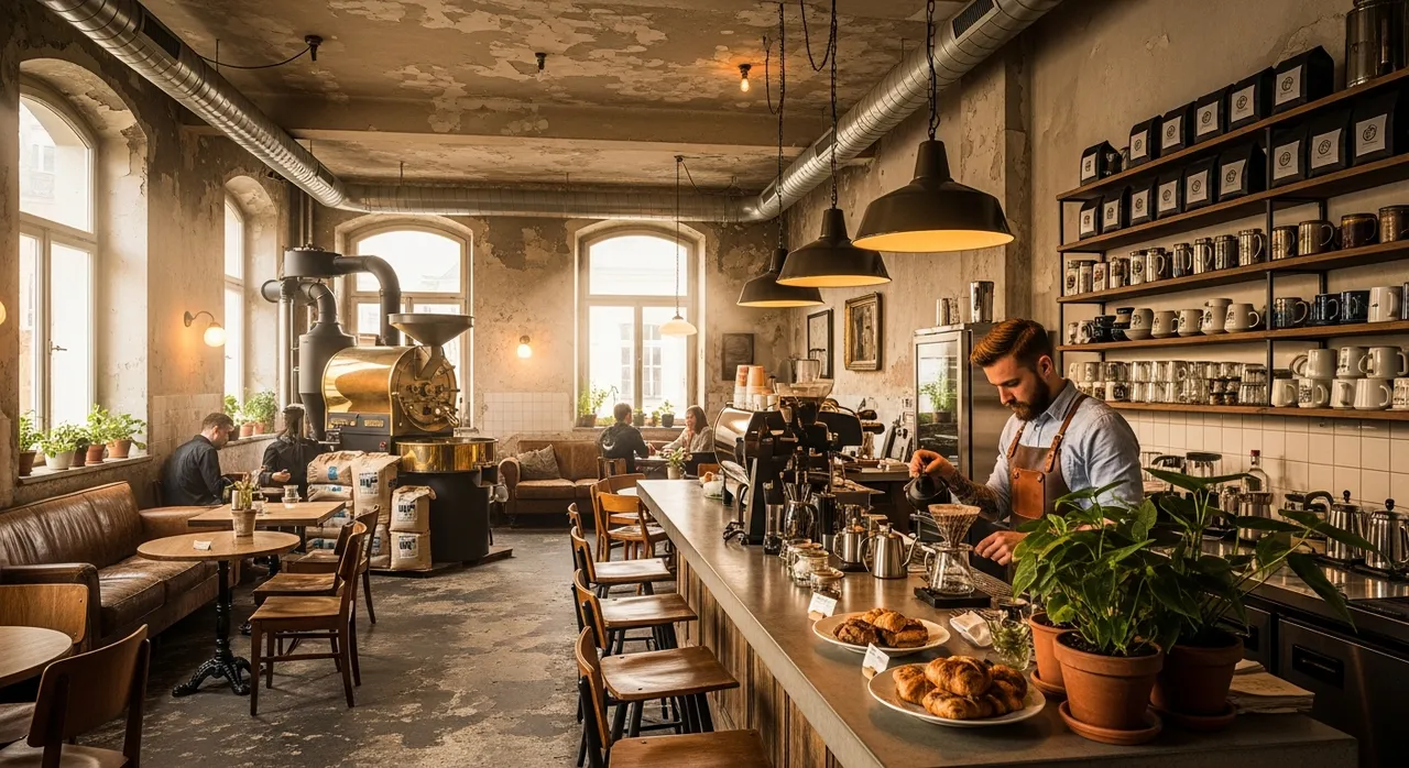 Industrial workspace in Berlin cafe