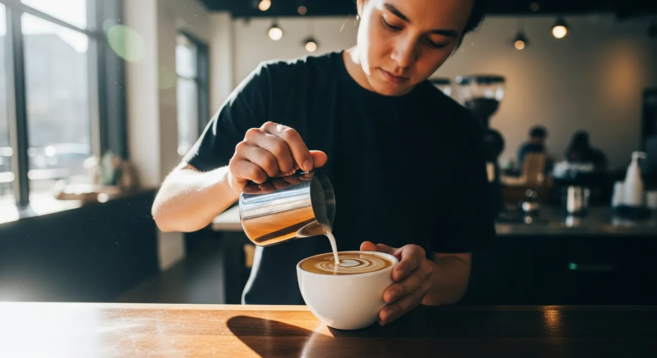 Barista pouring latte art